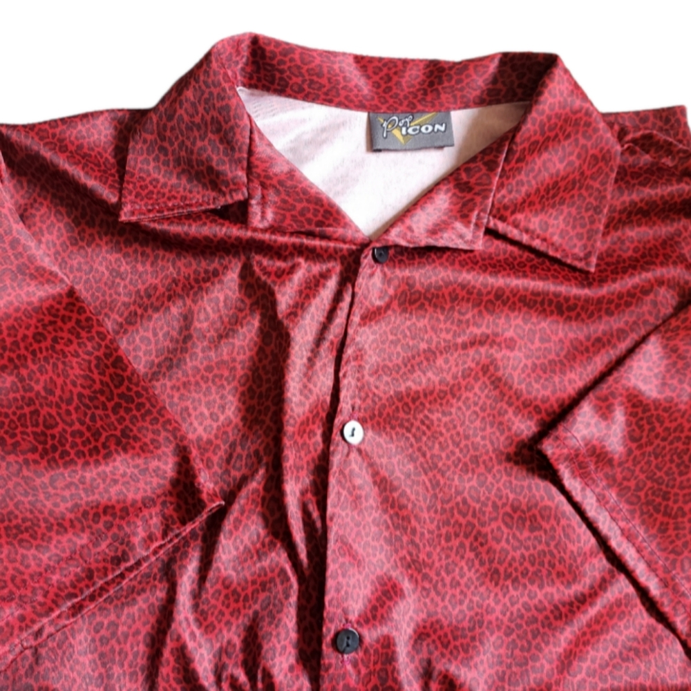 Retro Y2K Pop Icon Red Leopard Print Button Down Shirt Size Large